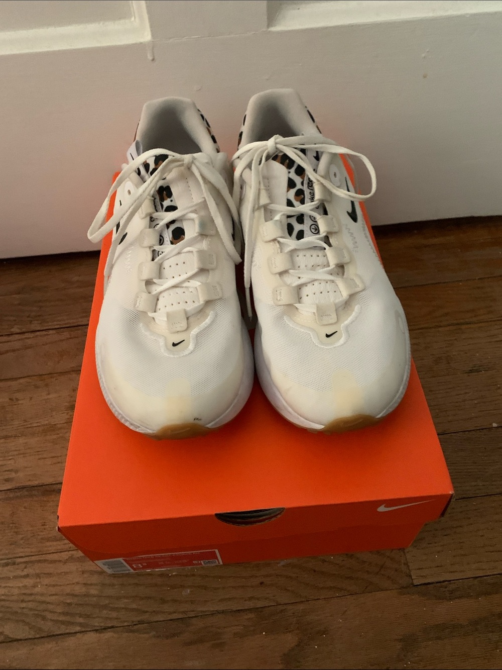 Nike White Sneakers with Leopard Inner Lining